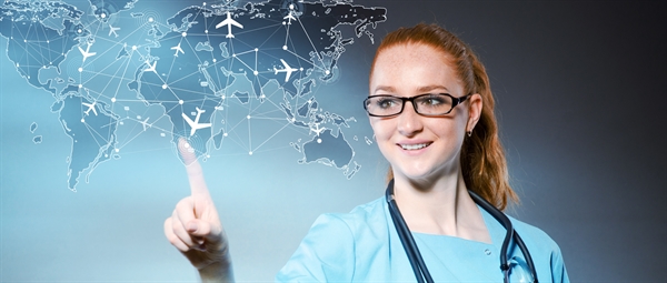 Healthcare professional interacting with digital map